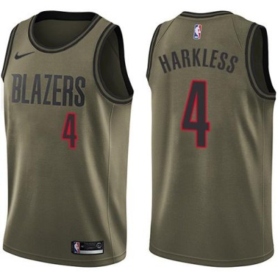 Nike Blazers #4 Moe Harkless Green Salute to Service Youth NBA Swingman Jersey